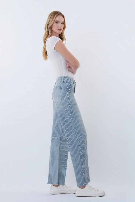 High Rise Patch Pocket Barrel Jean