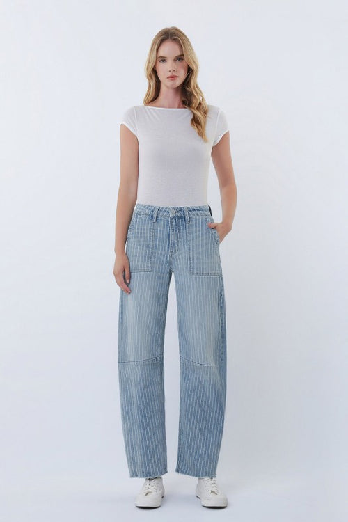 High Rise Patch Pocket Barrel Jean