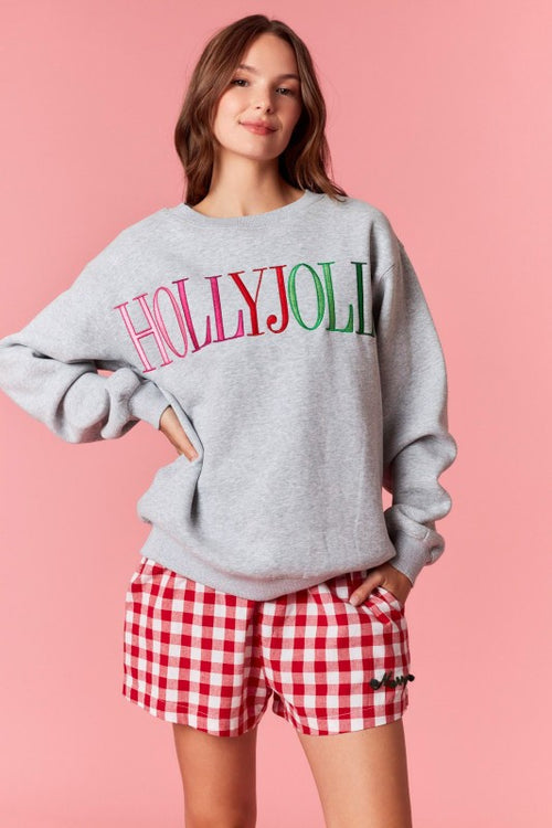 Grey Holly Jolly Embroidered Sweater