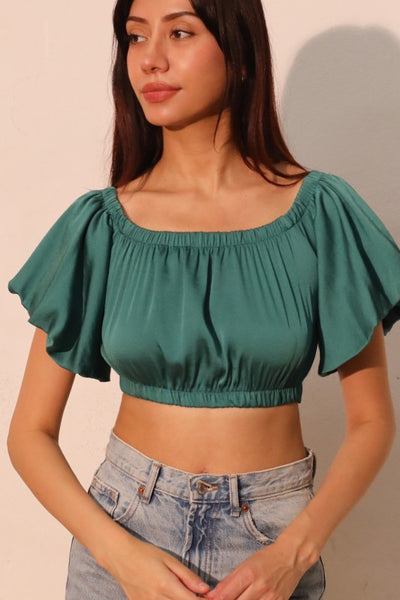 Forest Green Poly Silk Bubble Top