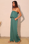 Forest Green Washed Poly Silk Strapless Bubble Jumpsuit