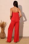 Red Washed Poly Silk Strapless Bubble Jumpsuit