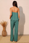 Forest Green Washed Poly Silk Strapless Bubble Jumpsuit