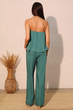 Forest Green Washed Poly Silk Strapless Bubble Jumpsuit