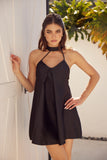 Pearl Detailed Back Hem Halter Back Mini Dress
