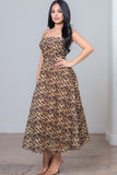Leopard Print Sleeveless Rhinestone Trim Midi Dress