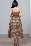 Leopard Print Sleeveless Rhinestone Trim Midi Dress