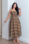 Leopard Print Sleeveless Rhinestone Trim Midi Dress