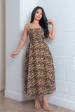 Leopard Print Sleeveless Rhinestone Trim Midi Dress