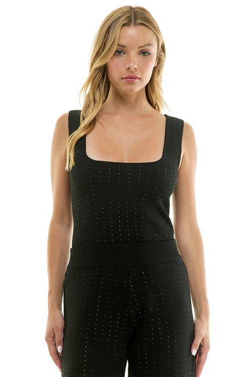 Black Studded Curve Hem Tank
