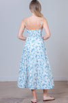 Ivory and Blue Embroidered Plunge Midi Dress