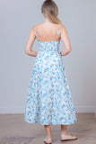 Ivory and Blue Embroidered Plunge Midi Dress