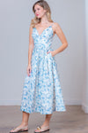 Ivory and Blue Embroidered Plunge Midi Dress