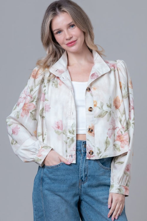 Floral Print Puff Sleeve Jacket