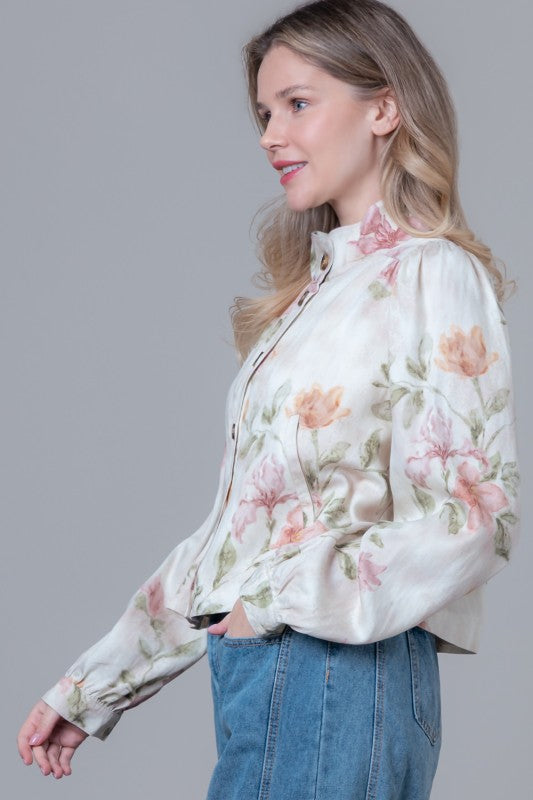 Floral Print Puff Sleeve Jacket