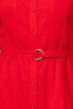 Bright Red Linen Dress With Belt