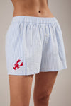 Blue Striped Shorts With Lobster Embroidery