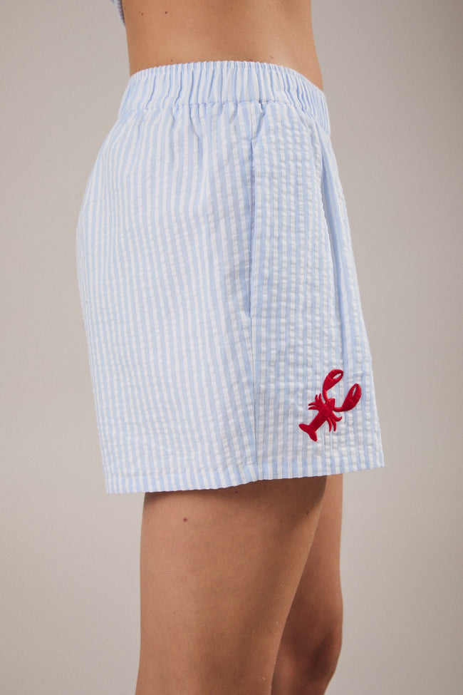 Blue Striped Shorts With Lobster Embroidery