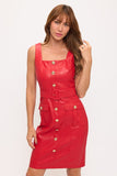 Red Faux Leather Gold Button Down Fitted Dress