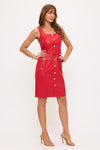 Red Faux Leather Gold Button Down Fitted Dress