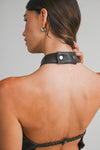 Chocolate Leather Halter Neck Romper