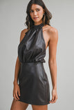 Chocolate Leather Halter Neck Romper
