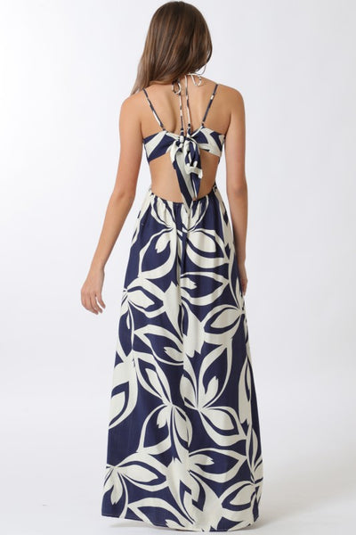 Navy Maxi Dress with Key Hole and Back Tie