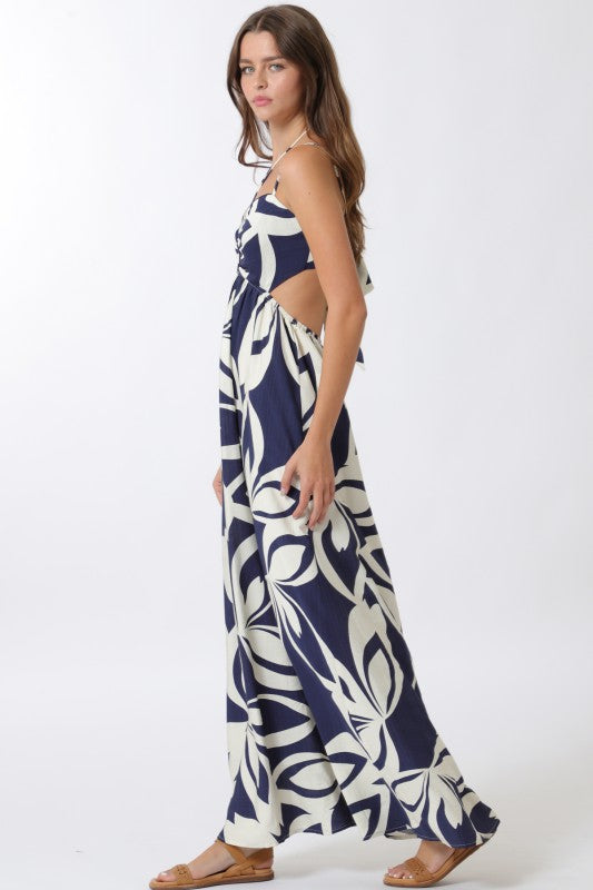 Navy Maxi Dress with Key Hole and Back Tie