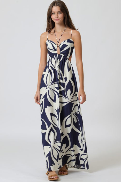Navy Maxi Dress with Key Hole and Back Tie