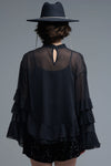 Black Sheer Ruffle Blouse