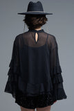 Black Sheer Ruffle Blouse