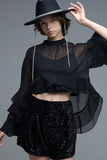 Black Sheer Ruffle Blouse