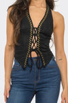 Black Studded Suede Halter Top