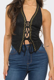 Black Studded Suede Halter Top