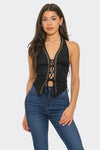 Black Studded Suede Halter Top