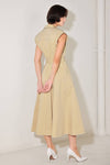 Khaki Button Down Cap Sleeve Tie Waist Maxi Dress