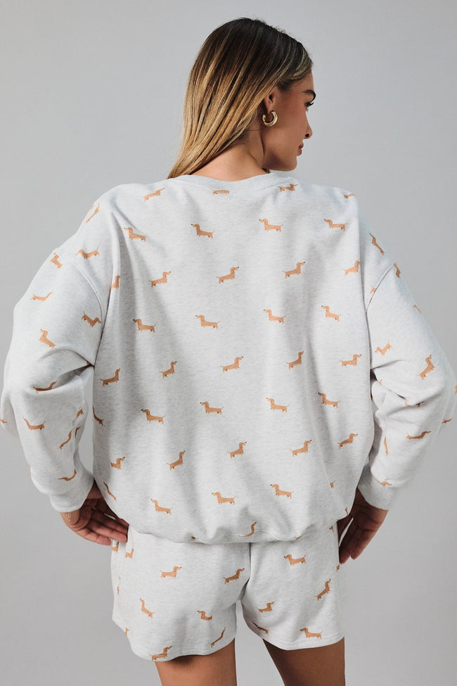 Round Neck Long Sleeve Dog Print Sweatshirt
