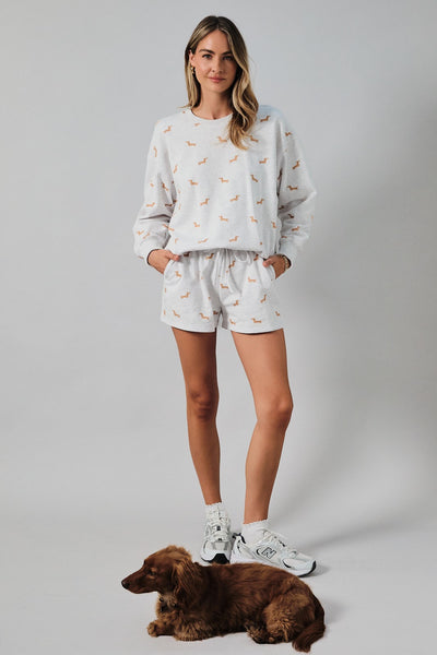 Round Neck Long Sleeve Dog Print Sweatshirt