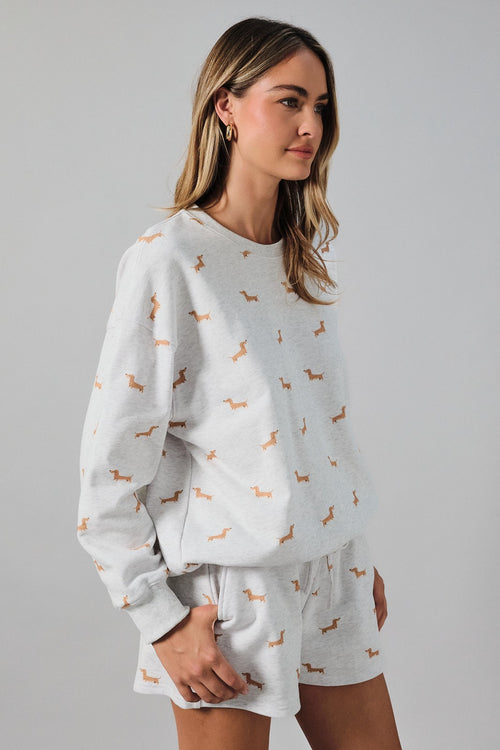 Round Neck Long Sleeve Dog Print Sweatshirt