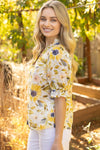 Yellow Ruffled V-Neck Floral Embroidered Blouse