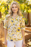 Yellow Ruffled V-Neck Floral Embroidered Blouse