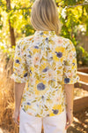 Yellow Ruffled V-Neck Floral Embroidered Blouse