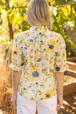 Yellow Ruffled V-Neck Floral Embroidered Blouse