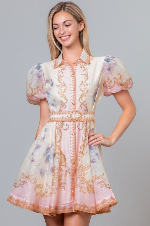 Baby Pink Victorian Print Short Sleeve Dress