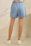 Terry Denim Drawstring Shorts