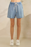 Terry Denim Drawstring Shorts