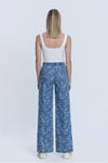 Blue Floral Super High Rise Drawstring W Pull On Wide Leg