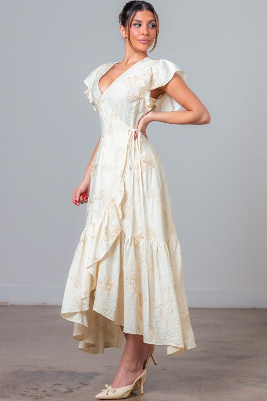 Ivory Embroidered Wrap Maxi Dress