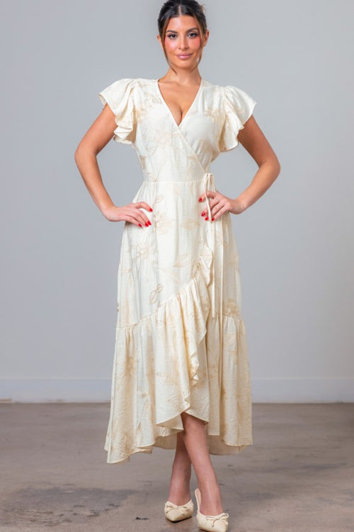 Ivory Embroidered Wrap Maxi Dress