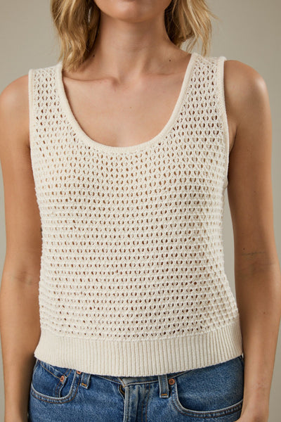 White U-Neck Crochet Tank